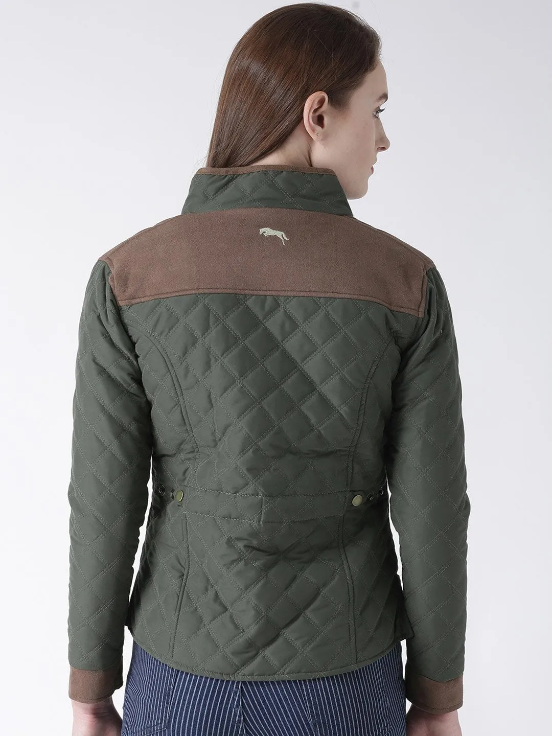 Women Polyster Casual Long Sleeve  Green Winter Jacket