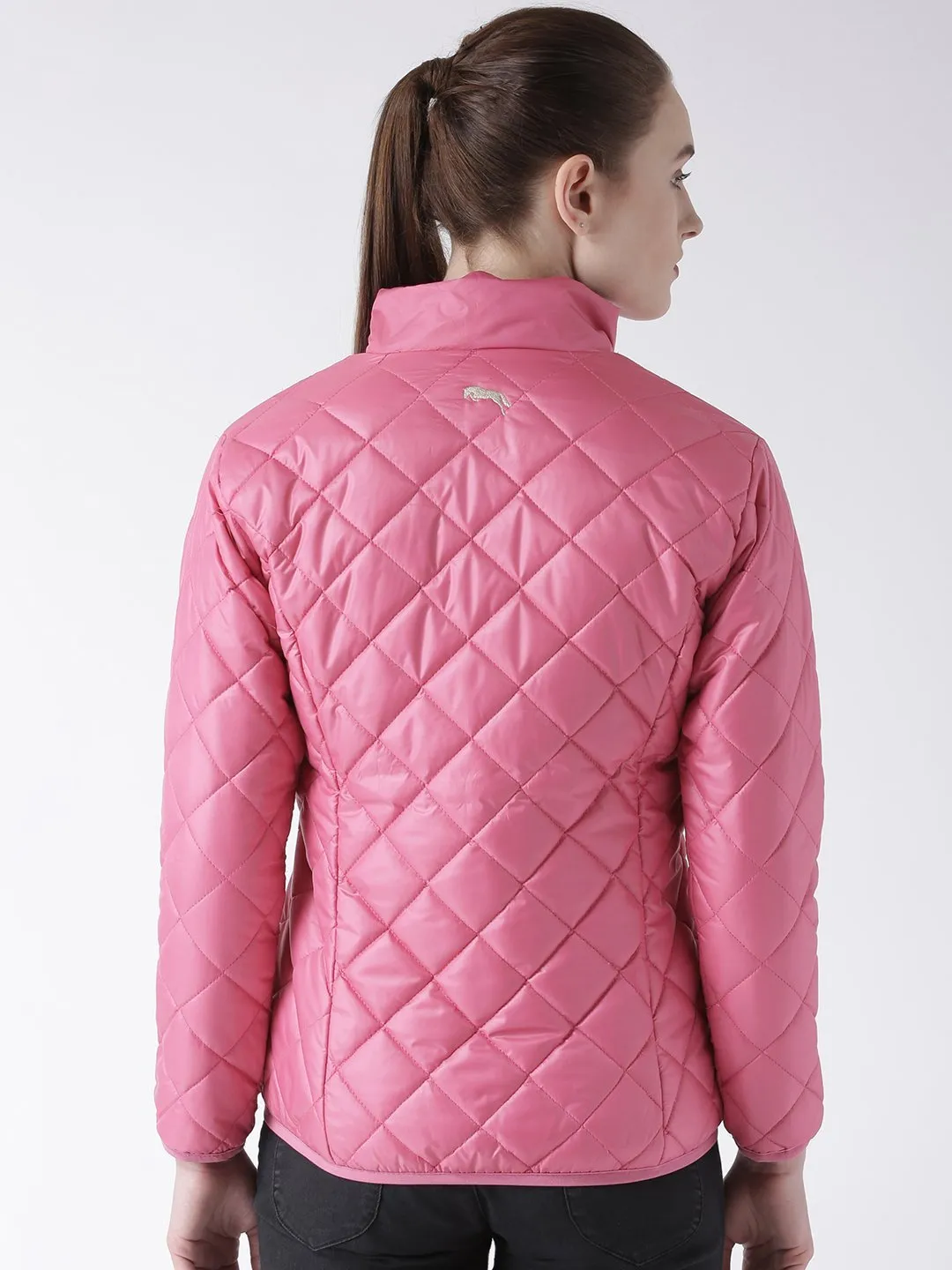 Women Polyster Casual Long Sleeve  Pink Winter Jacket