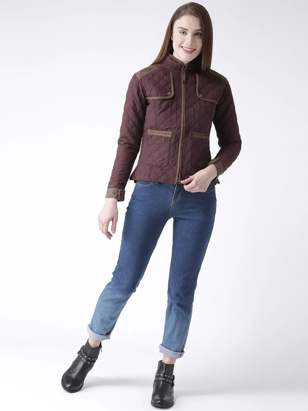 Women Polyster Casual Long Sleeve  Wine Winter Jacket