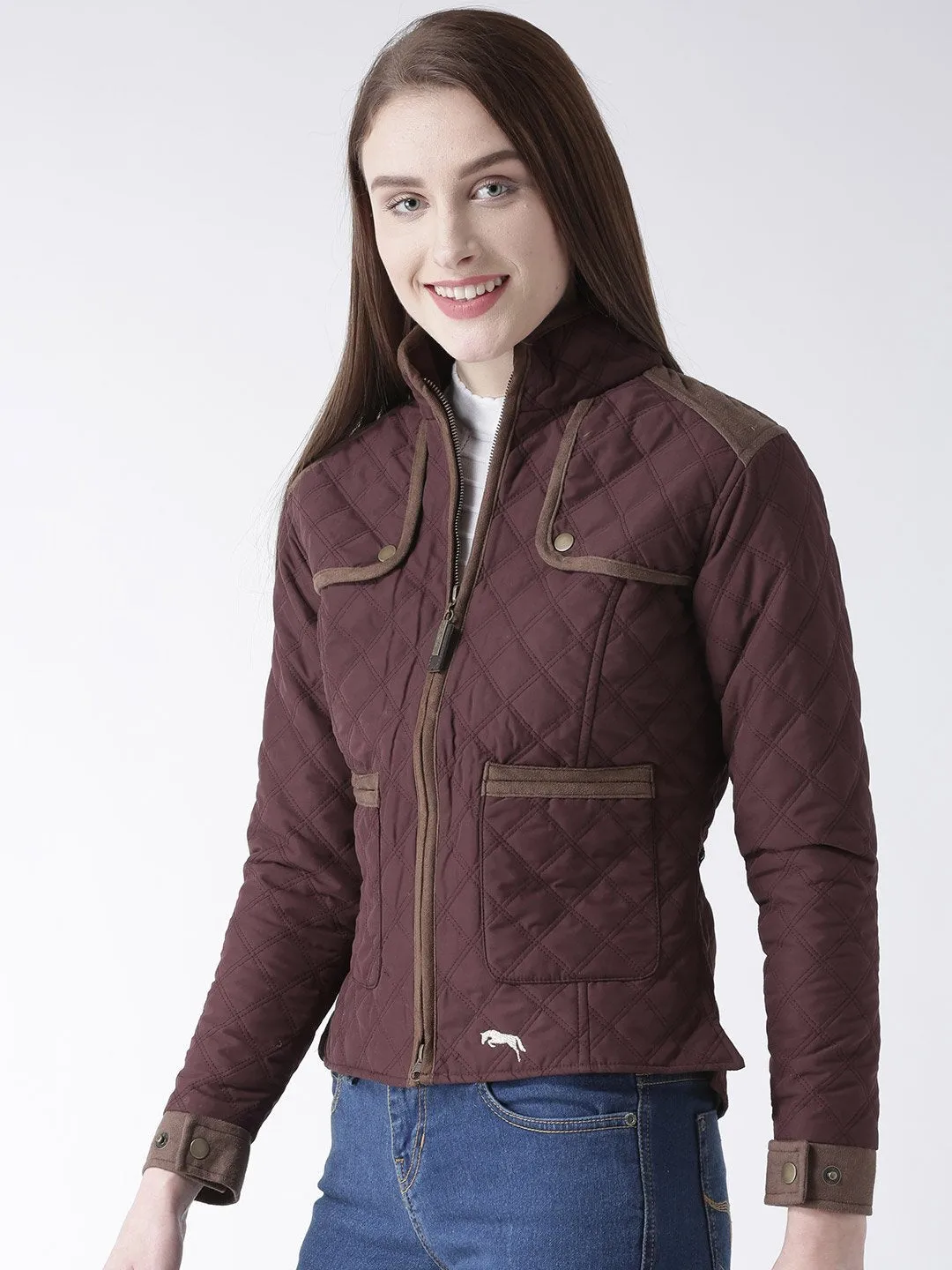 Women Polyster Casual Long Sleeve  Wine Winter Jacket