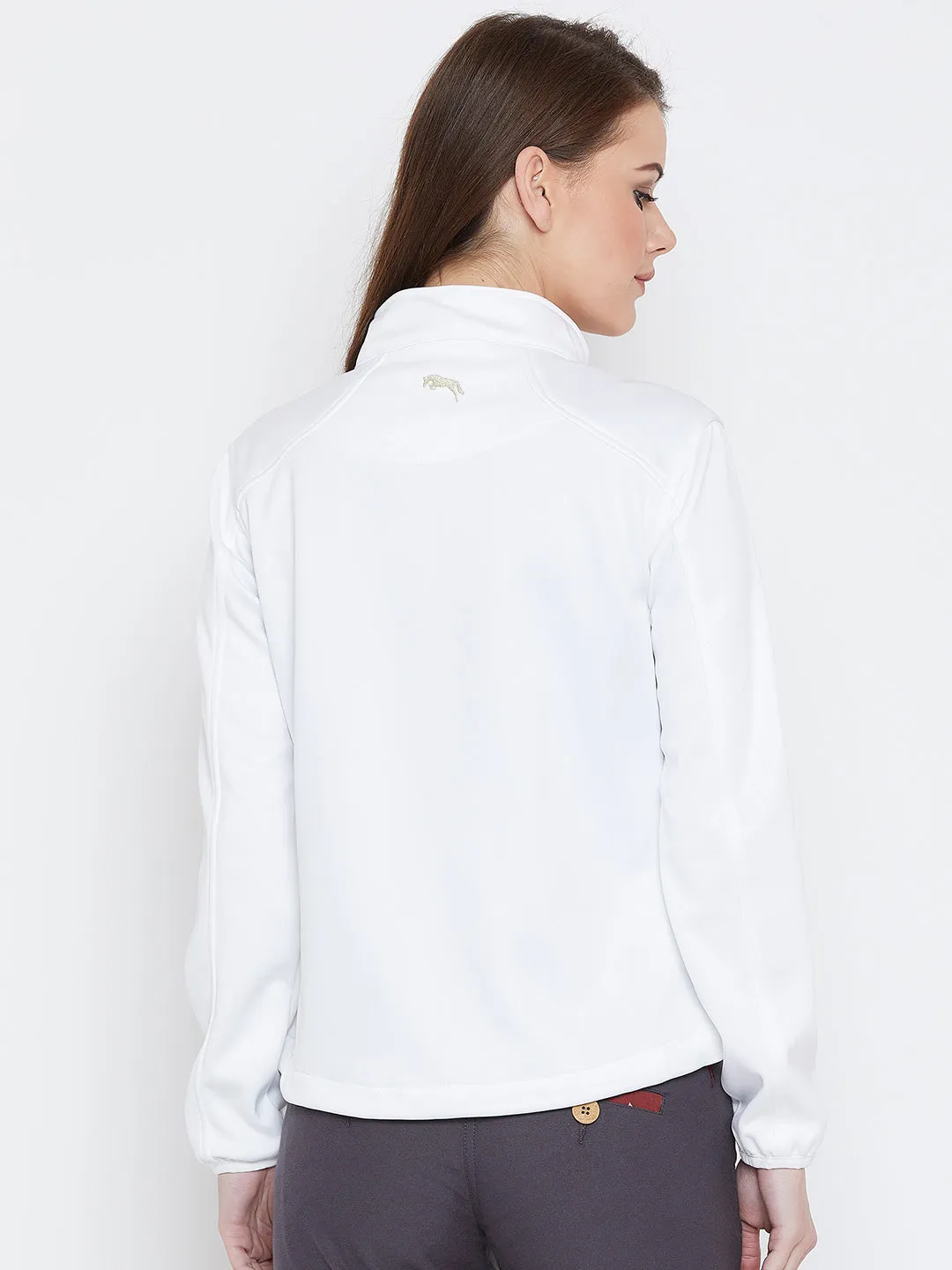 Women White Solid Sporty Jacket