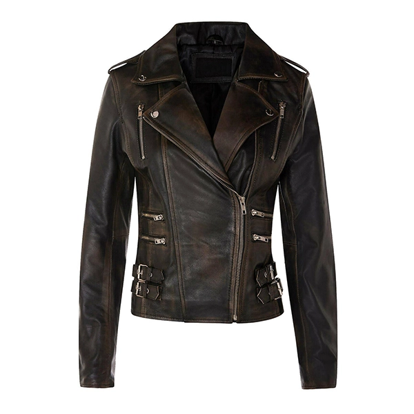 Women Zipper Black Motorcycle Leather Jacket - Famous Jackets