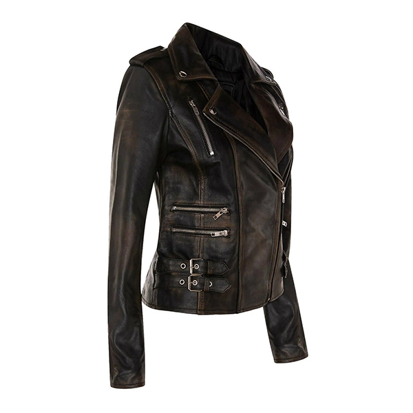 Women Zipper Black Motorcycle Leather Jacket - Famous Jackets