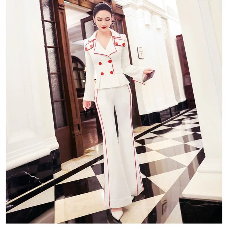 Women's Casual Long Sleeves High Waist Double Breasted Two Piece Suit