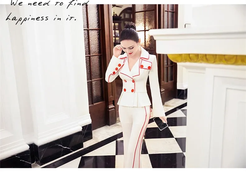 Women's Casual Long Sleeves High Waist Double Breasted Two Piece Suit