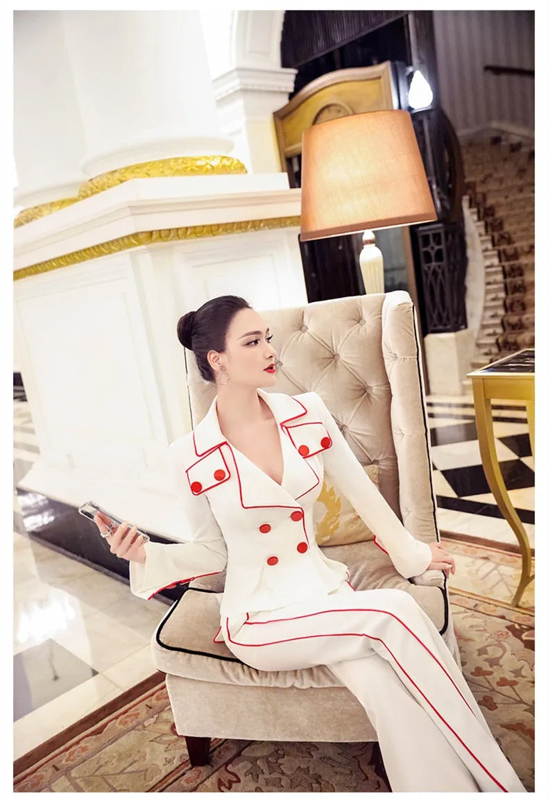 Women's Casual Long Sleeves High Waist Double Breasted Two Piece Suit