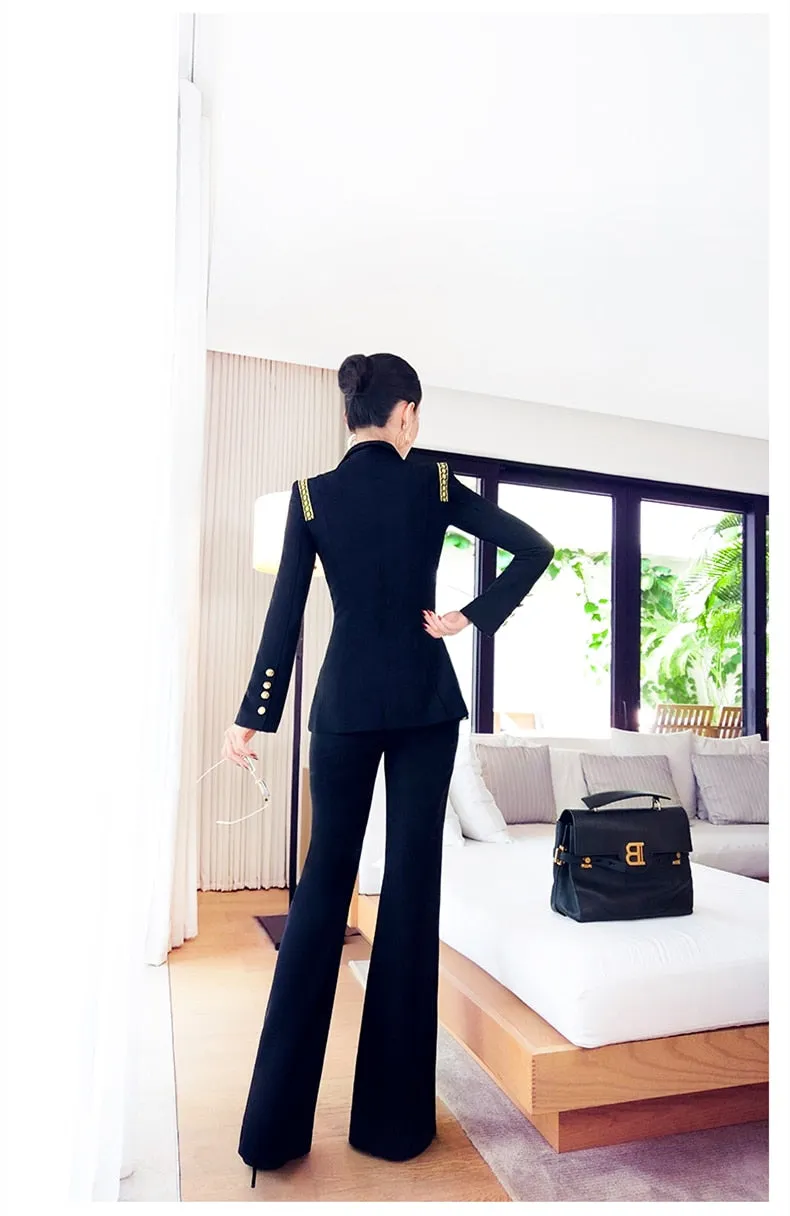 Women's Casual Patchwork V-Neck Long Sleeve Slim Two Piece Suit