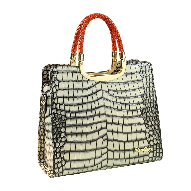 Women's Crocodile Pattern Embossing Portable Top Handle Handbag