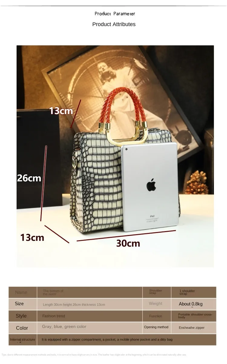 Women's Crocodile Pattern Embossing Portable Top Handle Handbag