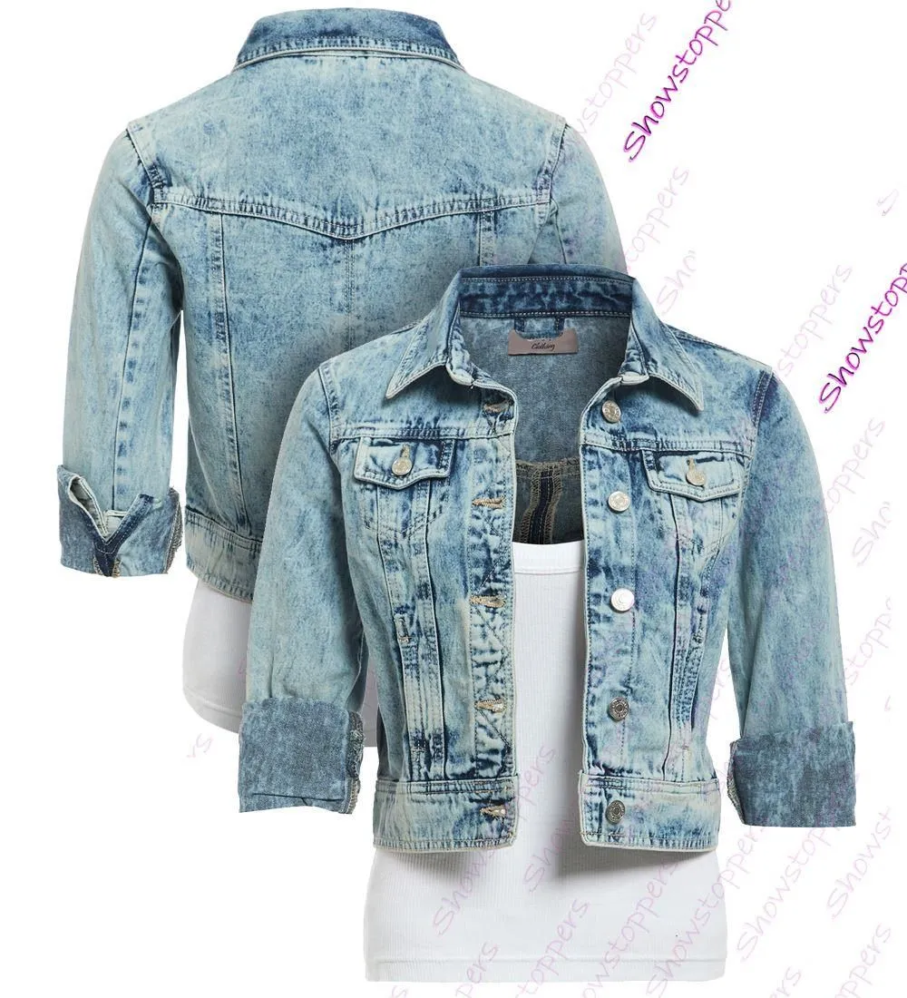 Womens Distressed Denim Jacket Ladies Blue Jean Jackets Size 8 10 12 14 16