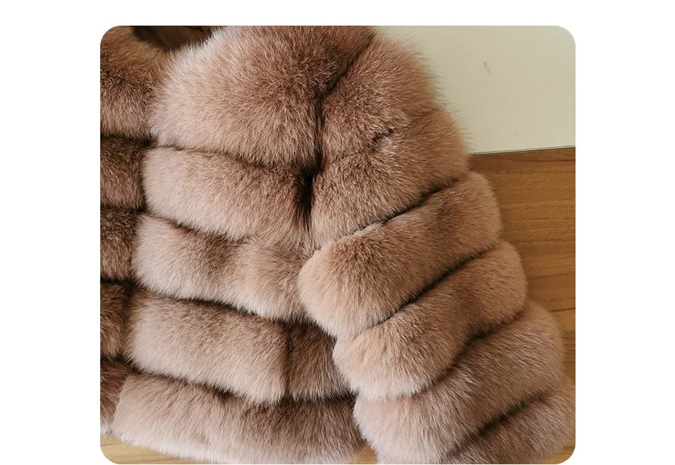 Women's Luxury Winter Natural White Fox Raccoon Fur Leather Jacket