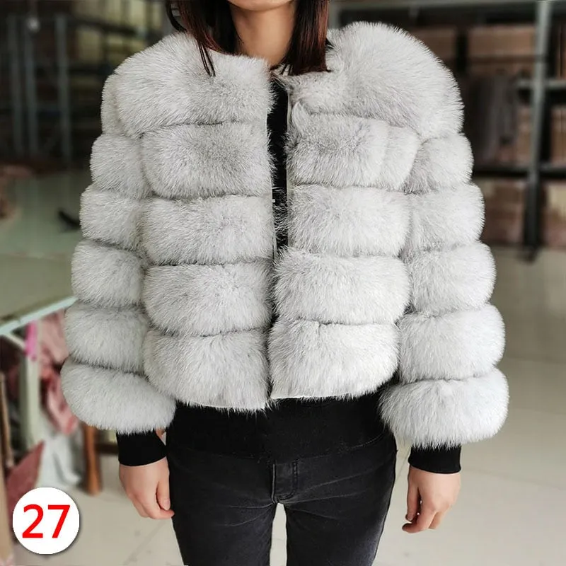 Women's Luxury Winter Natural White Fox Raccoon Fur Leather Jacket