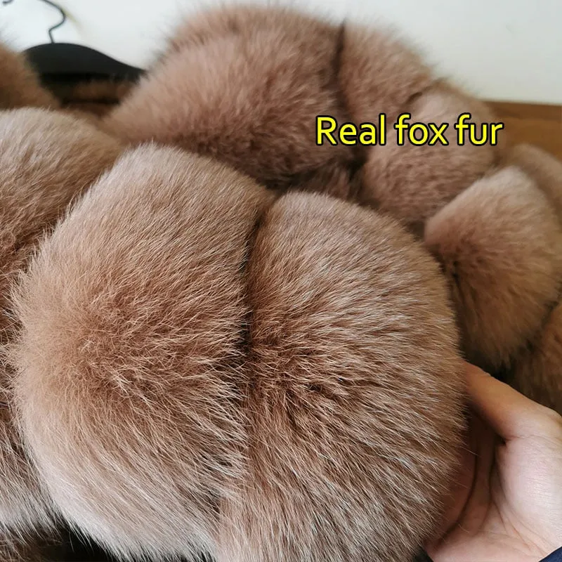 Women's Luxury Winter Natural White Fox Raccoon Fur Leather Jacket