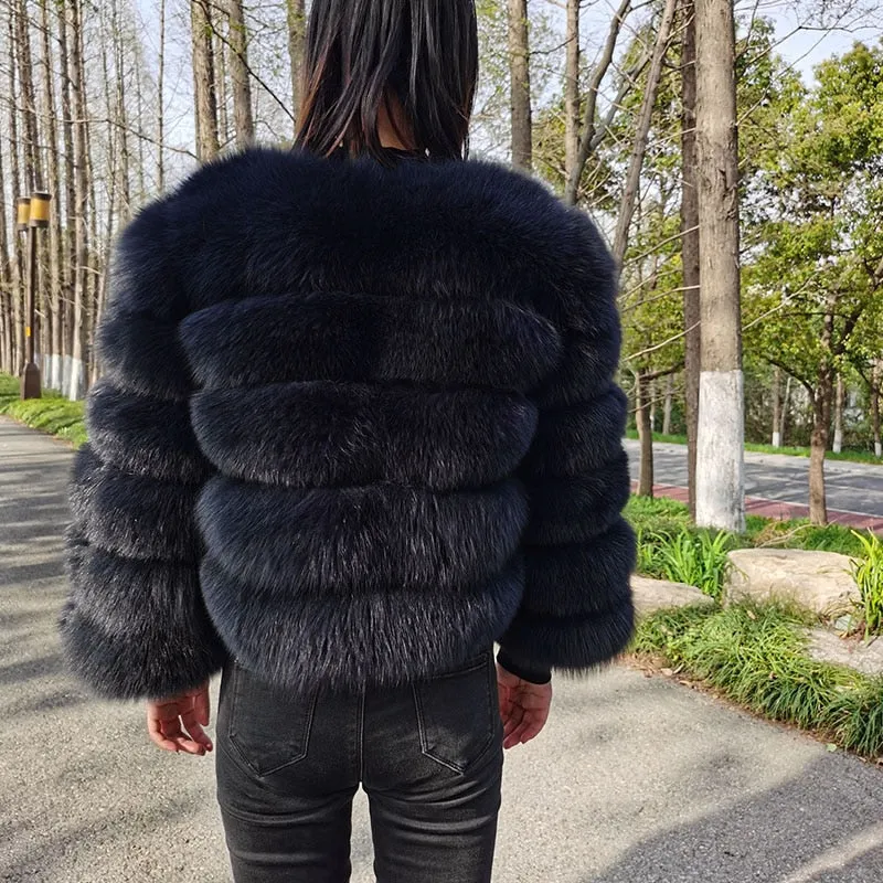 Women's Luxury Winter Natural White Fox Raccoon Fur Leather Jacket