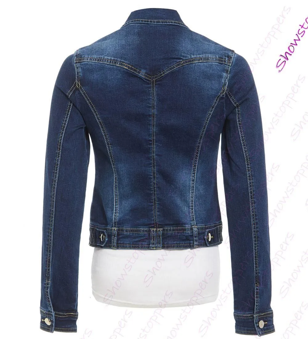 Womens Size 14 16 18 20 Stretch Denim Jacket Ladies Indigo Jean Jackets Blue