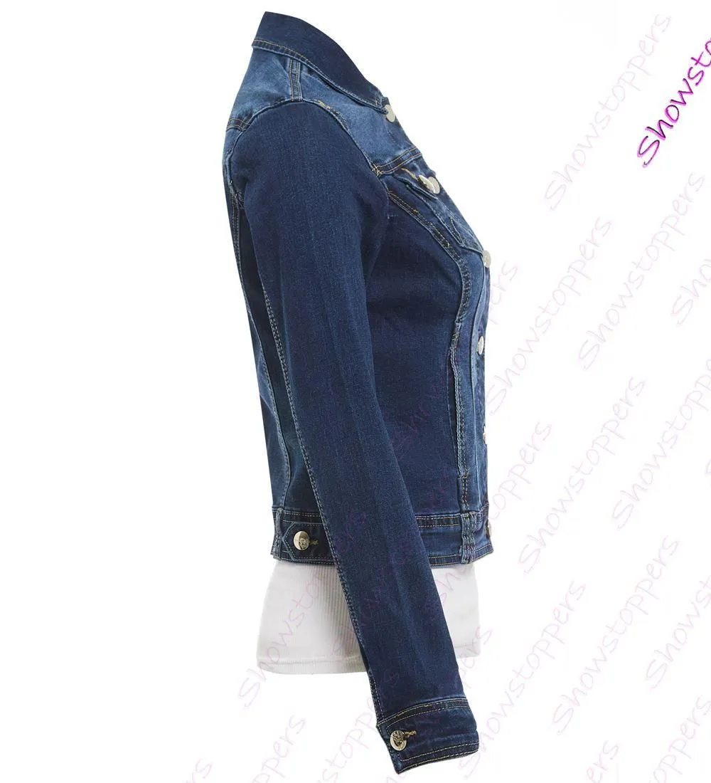 Womens Size 14 16 18 20 Stretch Denim Jacket Ladies Indigo Jean Jackets Blue