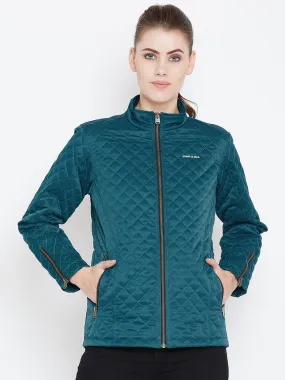 Womens Solid Celtic Blue Quilted Jacket