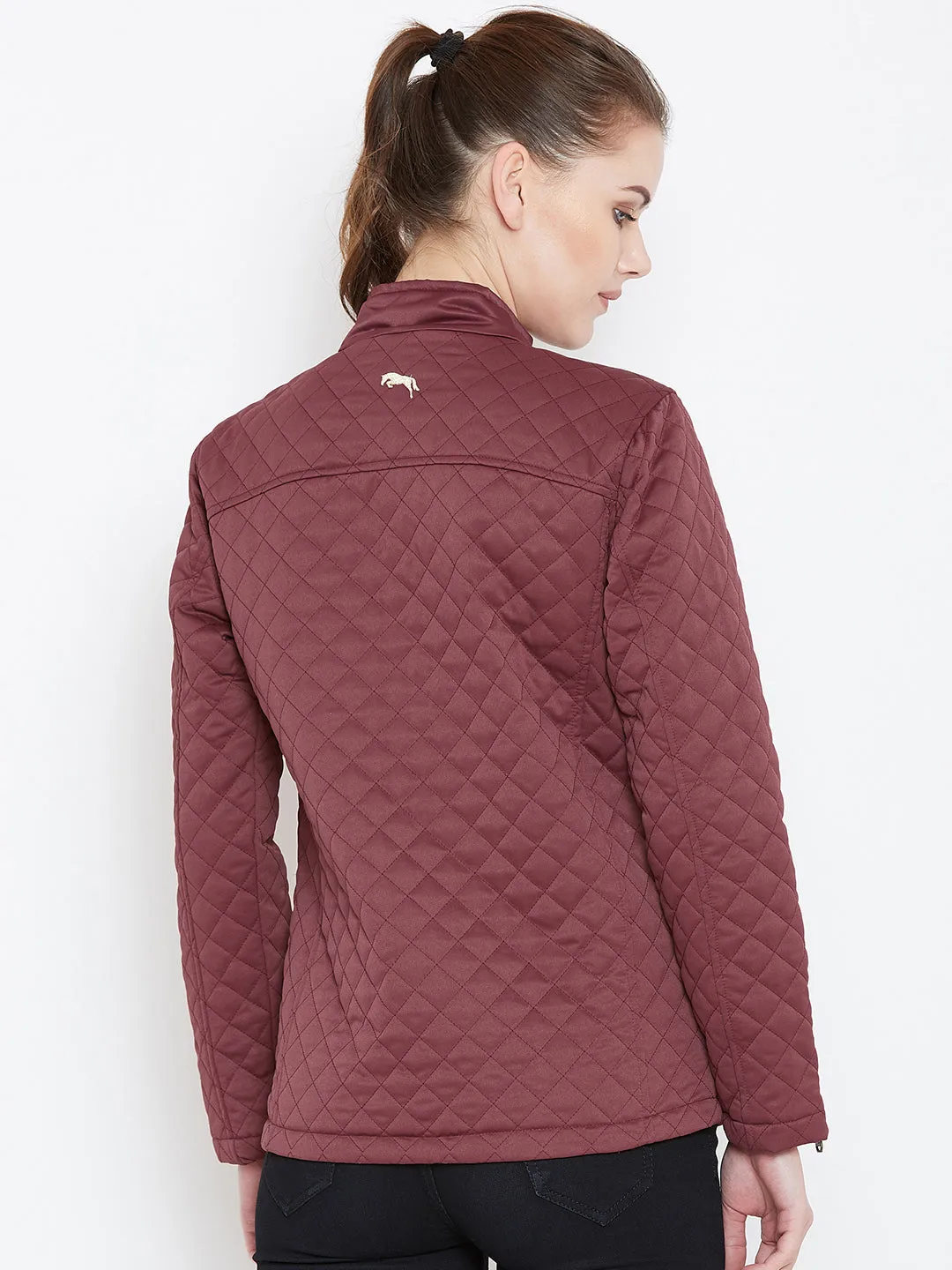 Womens Solid Wine Quilted Jacket