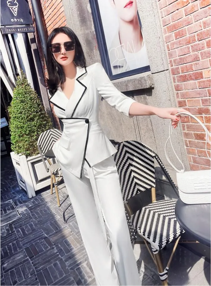 Women's Summer Solid High Waist Zipper Fly Thin Slim Two Piece Suit