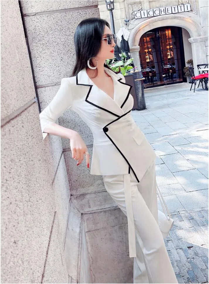 Women's Summer Solid High Waist Zipper Fly Thin Slim Two Piece Suit