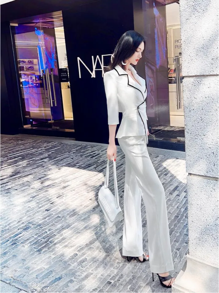 Women's Summer Solid High Waist Zipper Fly Thin Slim Two Piece Suit