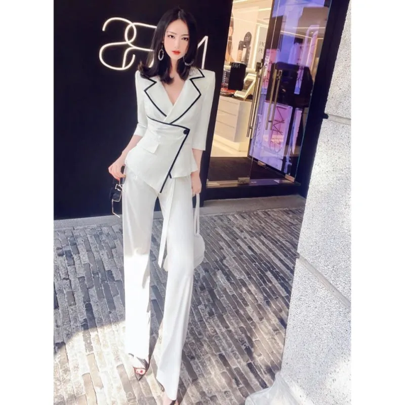 Women's Summer Solid High Waist Zipper Fly Thin Slim Two Piece Suit