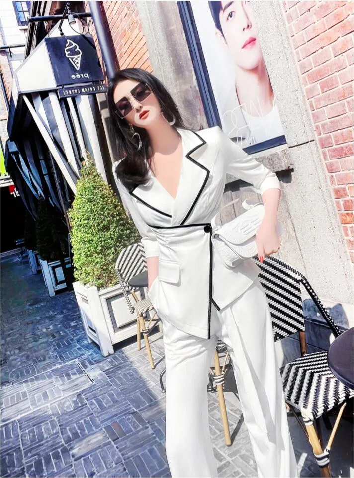 Women's Summer Solid High Waist Zipper Fly Thin Slim Two Piece Suit