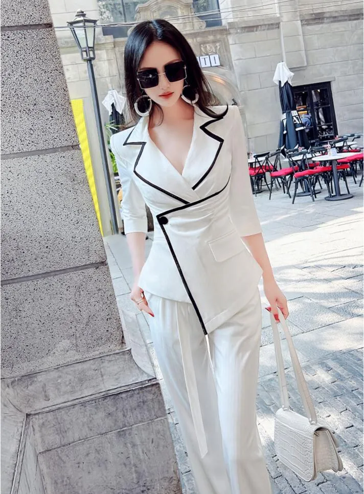 Women's Summer Solid High Waist Zipper Fly Thin Slim Two Piece Suit