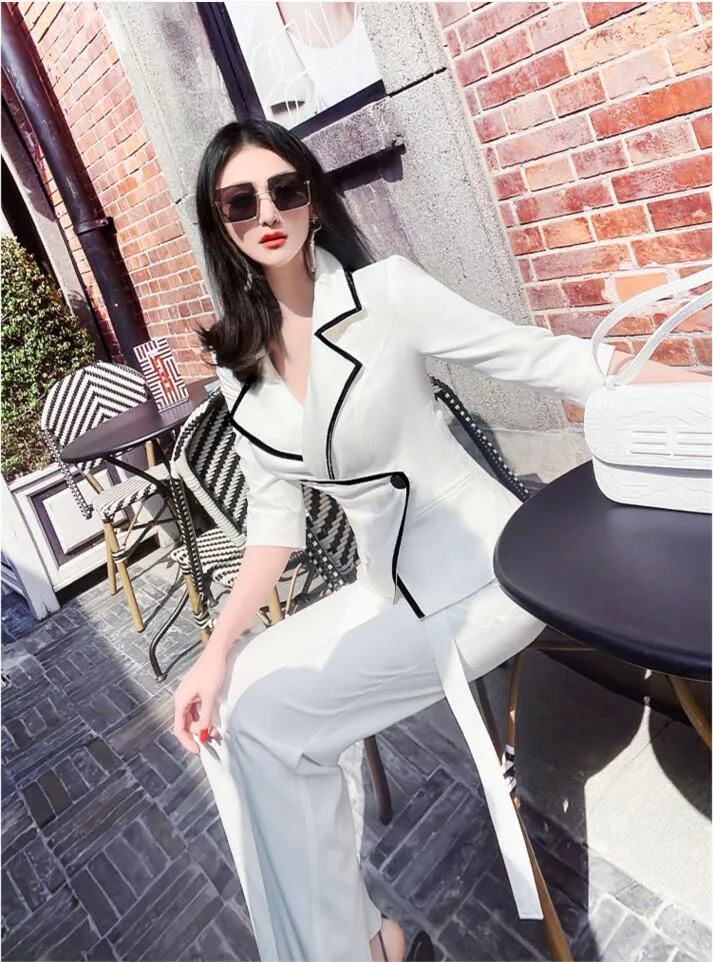 Women's Summer Solid High Waist Zipper Fly Thin Slim Two Piece Suit