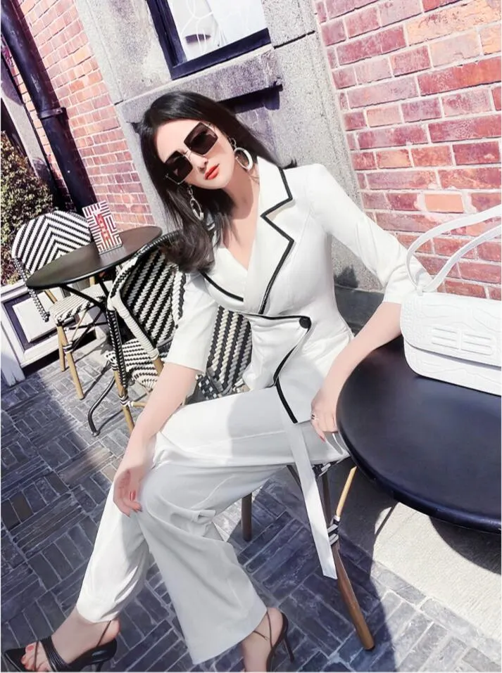 Women's Summer Solid High Waist Zipper Fly Thin Slim Two Piece Suit