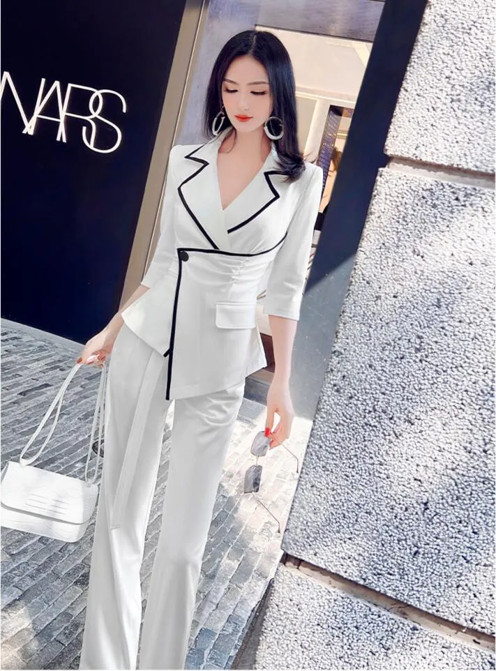 Women's Summer Solid High Waist Zipper Fly Thin Slim Two Piece Suit