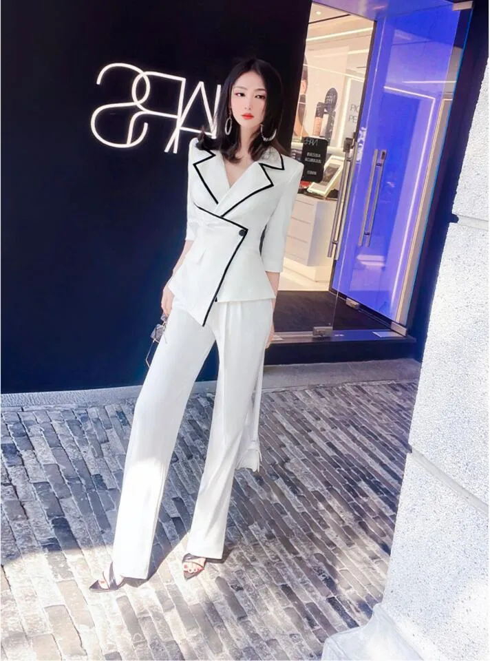 Women's Summer Solid High Waist Zipper Fly Thin Slim Two Piece Suit