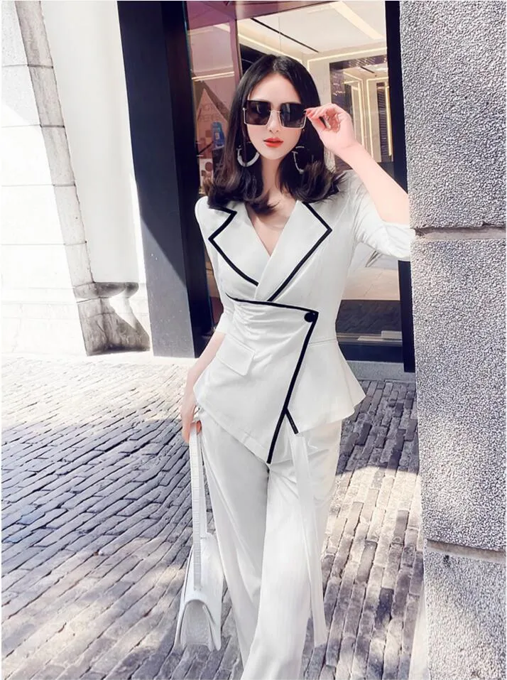 Women's Summer Solid High Waist Zipper Fly Thin Slim Two Piece Suit