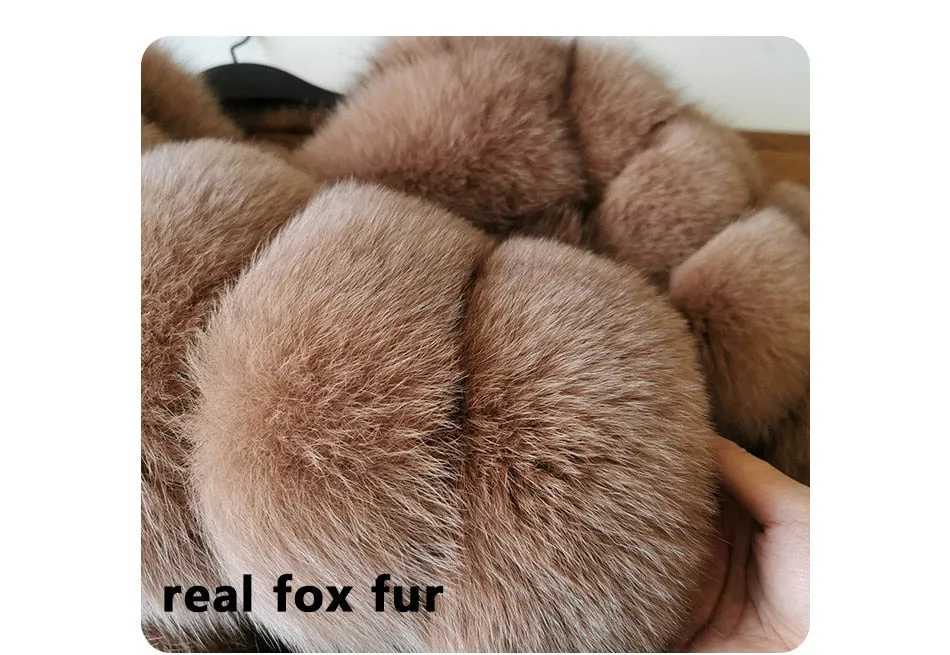 Women's Winter Luxury Sky Blue Natural Fox Raccoon Fur Jackets