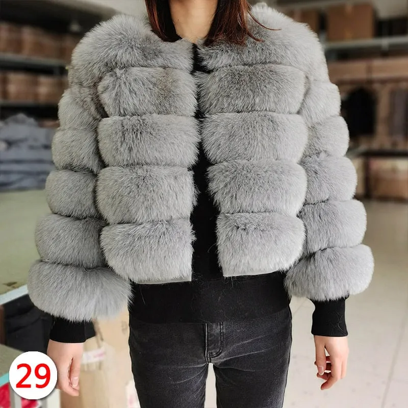 Women's Winter Luxury Smoke Grey Natural Fox Raccoon Fur Jackets