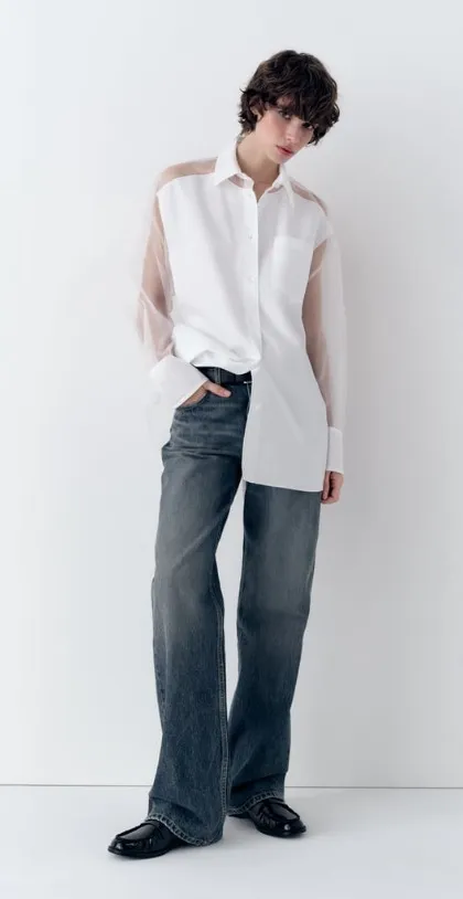 ZARA  |OVERSIZED POPLIN AND ORGANZA SHIRT