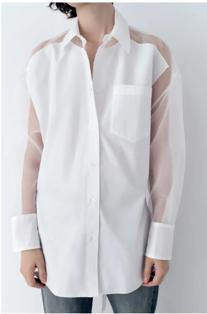 ZARA  |OVERSIZED POPLIN AND ORGANZA SHIRT