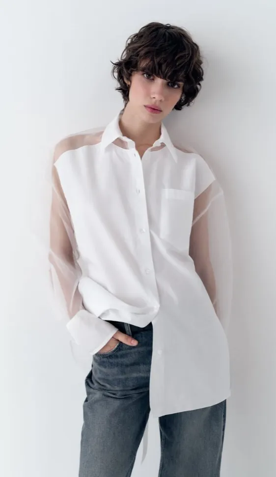 ZARA  |OVERSIZED POPLIN AND ORGANZA SHIRT