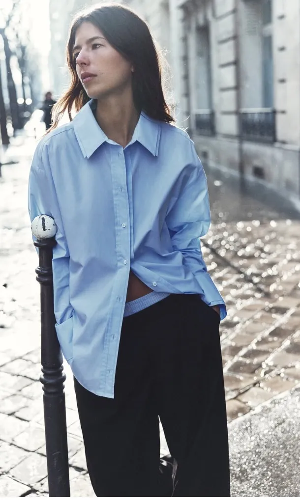 ZARA  |PLEATED POPLIN SHIRT