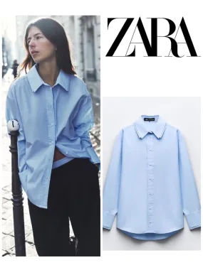 ZARA  |PLEATED POPLIN SHIRT