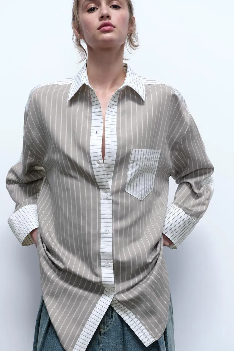 ZARA  |STRIPED SHIRT WITH TRIM