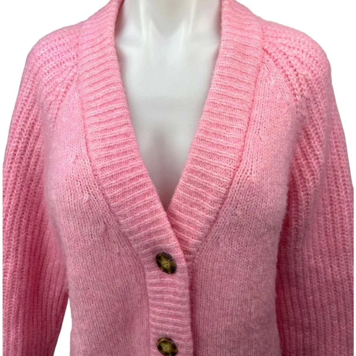 Zara Women's Pink Wool Alpaca Chunky Knit Button V-neck Cardigan Sweater Top M